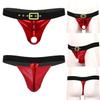 Men Shiny Metallic Santa Lingerie Low Rise Bulge Pouch T-Back Novelty Christmas Costume Thong Briefs Underwear