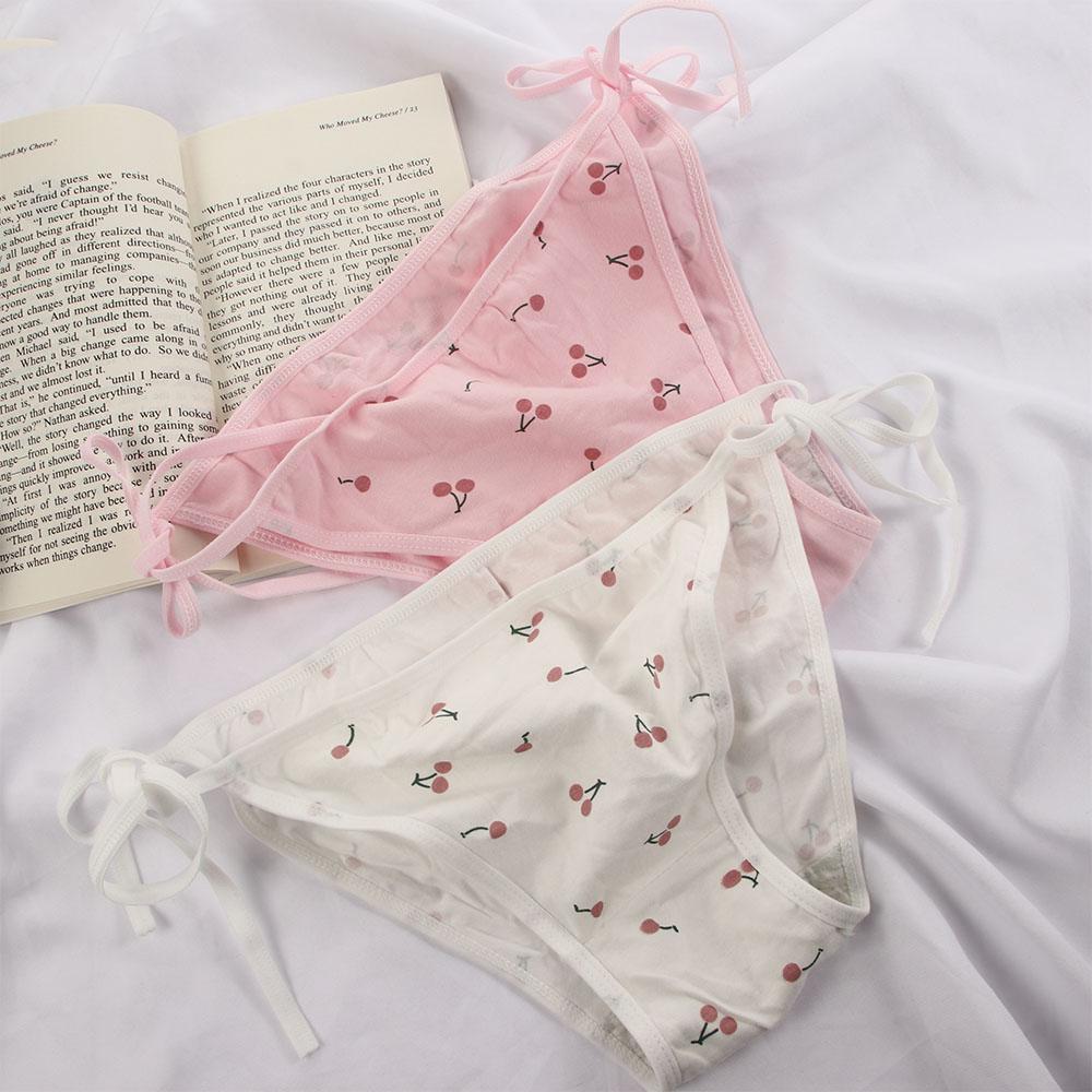 Pink White Girl Cotton Animation Low Waist Lolita Bandage Lingerie Briefs Underwear Women's Panties