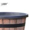 Large Plastic Flowerpot for Plants Rustic Barrel Style Plant Pots with Built-In Drainage Holes 8" Brown Plastic-Inspired Wood Finish Planter