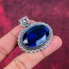 Blue Sapphire Pendant, Handmade Gemstone Pendant, 925 Solid Sterling Silver Pendant Antique Jewelry, For Engagement Gift
