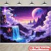 2D Пейзаж Водопад Космическая Галактика Фон 2D Плоская Печать Фон