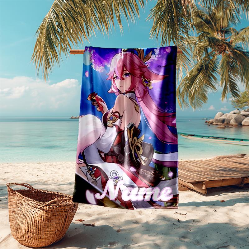 Personalized customized proof beach towel with Genshin Impact characters pattern - soft, absorbent,quick-drying,perfect swimming,camping&bathing