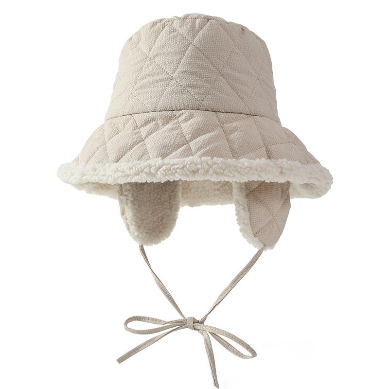 Down cotton fisherman's hat children's autumn and winter new thickened lamb down warm windproof ear protector basin hat shows small face