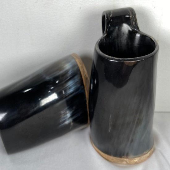 Set of 2 Viking Drinking Horn Mug Authentic Medieval Inspired Vessel with Food Safe Coating for Ale Beer, Mead, Wine Mug