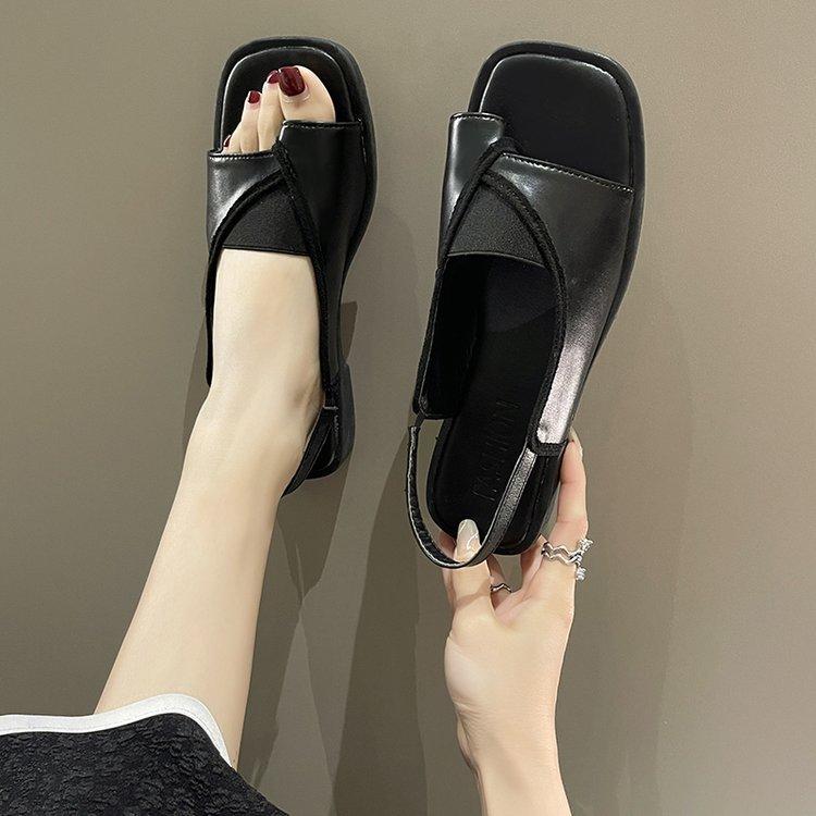 Flat Sandals for Women 2025 New Style Toe European and American Square Toe Casual Back Elastic Roman Sandals