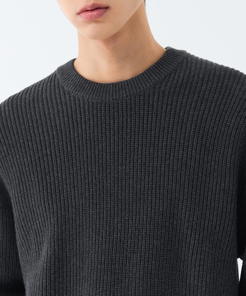 MUSINSA STANDARD Cotton Ribbed Crew Neck Knit [Medium Grey]