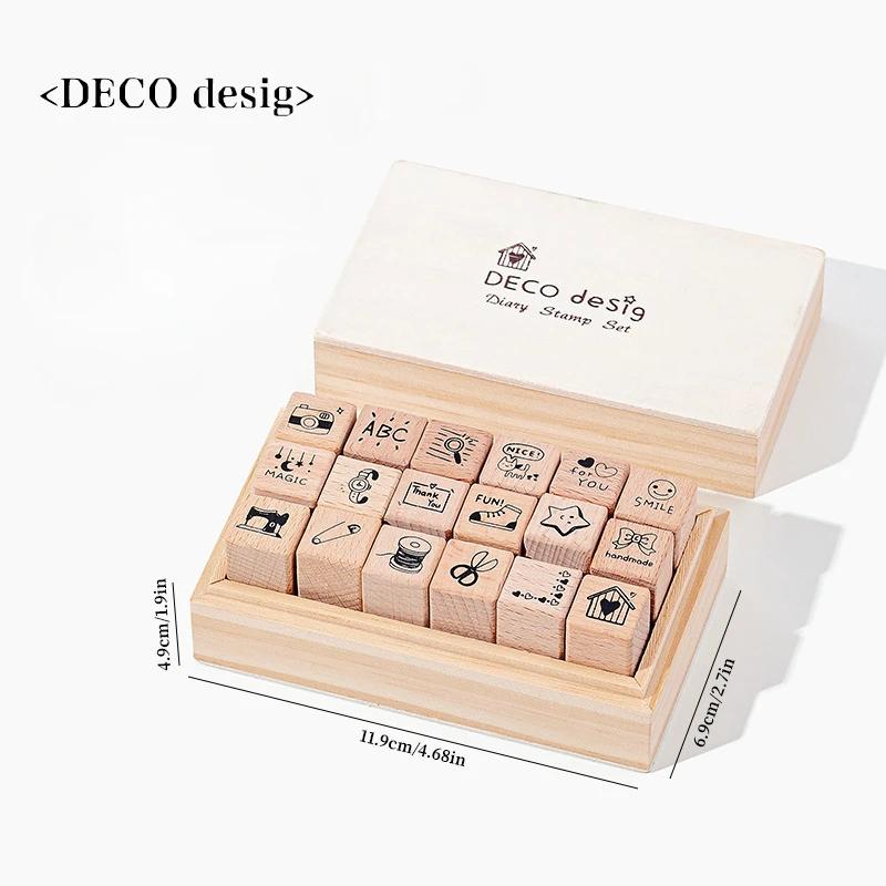 Daily Life 18 Pcs Wood Seal Set Box Diy Diary Decoration Material Stamp Wooden Box 4 Options Wooden Seal Gift