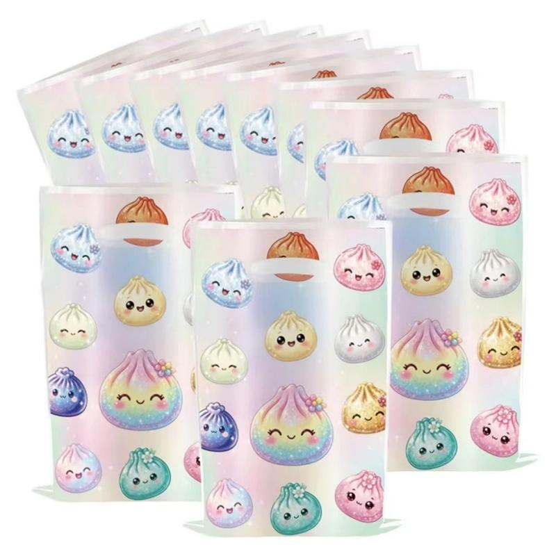 10Pcs Dumpling Theme Party Favor Bags with Handles Reusable Plastic Candy Gift Bags for Wedding Favors Bridal Shower Snack Packaging