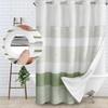 No Hook Shower Curtain with Snap In Liner Set Cotton and Linen Blend Shower Curtain for Bathroom Boho Green Striped