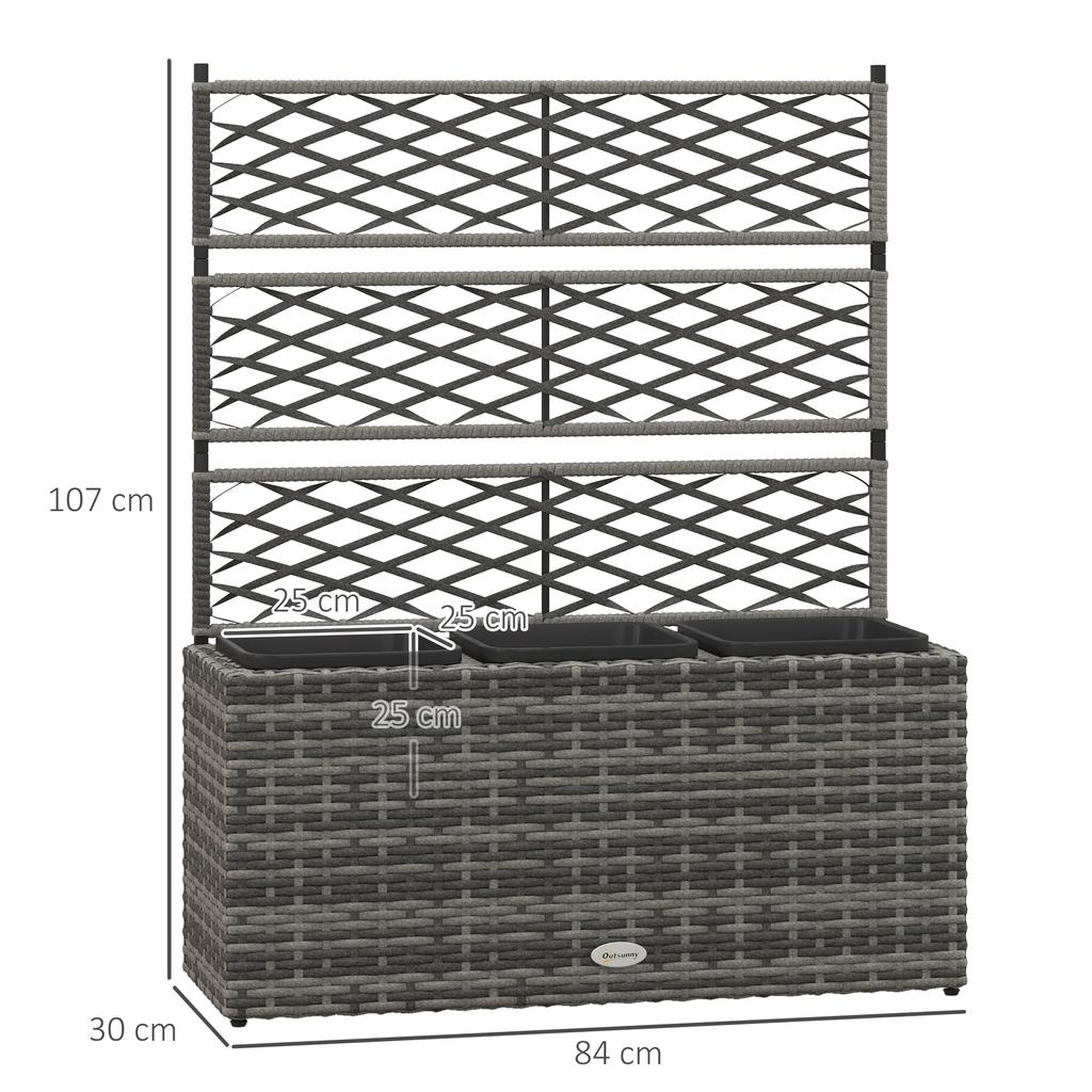 Planter for Plants with Trellis 3 Plant Boxes 33L in Woven Resin and Steel dim. 84L x 30W x 107H cm