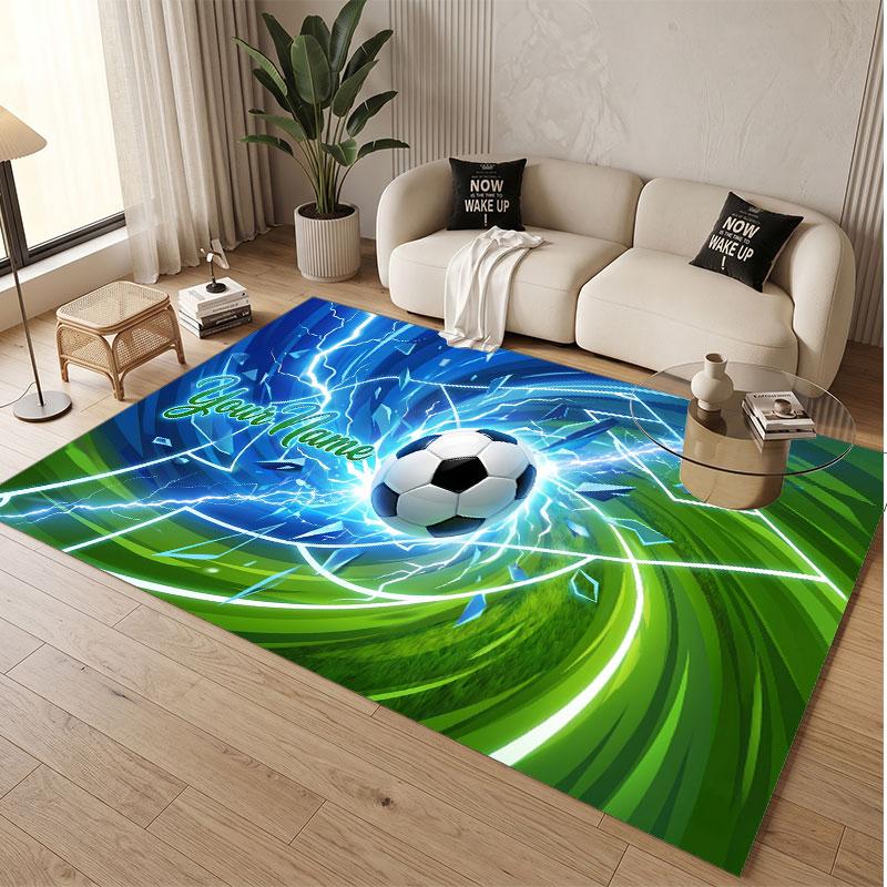 Soccer Theme Soft Crystal Velvet Rug Custom Name & Text Print Non Slip Floor Rug for Bedroom Living Room