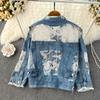 Весенне-осеннее женское джинсовое пальто с вышивкой и кружевом в стиле пэчворк, джинсовая куртка с отложным воротником, верхняя одежда