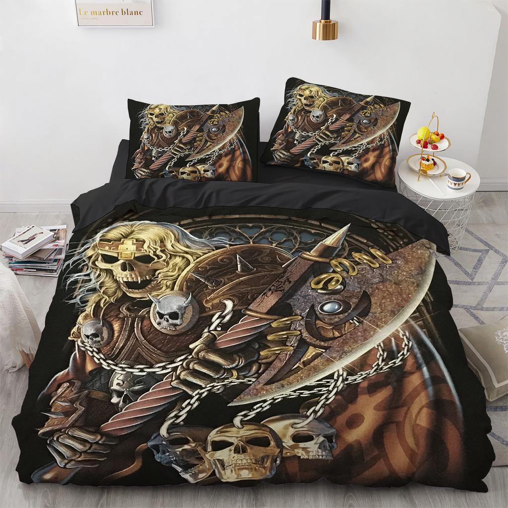 Комплект постельного белья Black Hat Skull Queen Size Хэллоуин Комплекты пододеяльников Современный стиль Спальный комплект постельного белья Чехол для одеяла Наволочки