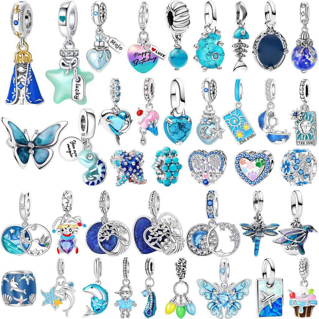 Оригинальные медные синие шармы Бабочка Цветок Сердце Рыба Серьги Бусины Для Ожерелья DIY Браслет Подарок Ювелирные Изделия