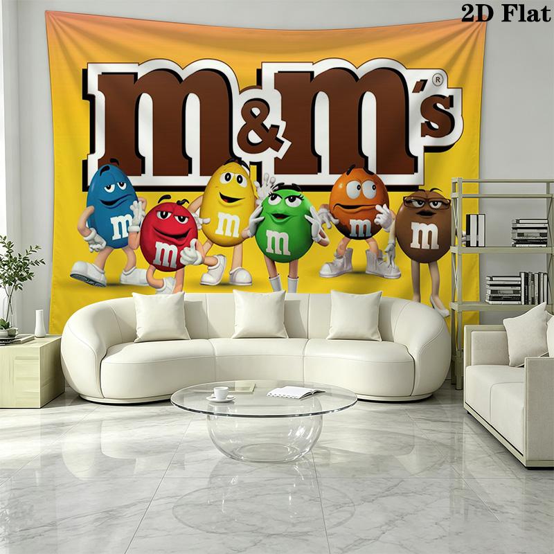 Cute M&M Wall Tapestry Aesthetic Wall Hanging Printed Fabric Blanket Decorative Tapestries for Bedroom Living Room Home Decor