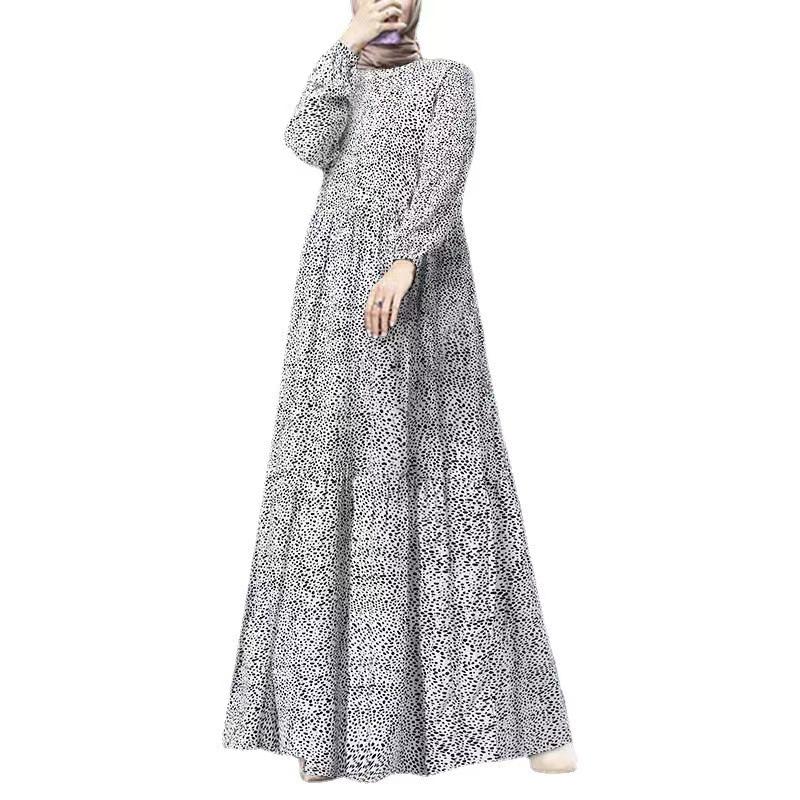 Middle Eastern Muslim Casual Polka Dot Long Sleeve Pullover Dress