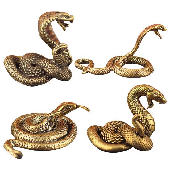 Латунная фигурка змеи, ретро-статуэтка змеи с детализированной чешуей, настольная мини-змея для домашнего офиса