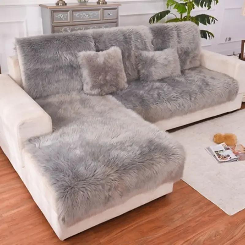 New Sofa Cover Full Cover Winter Imitation Wool Cushion Long Plush Window Thickened European Anti-skid Sofa Mat