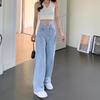 Светло-голубые джинсы, женские сексуальные бандажные корейские версии, джинсовые брюки в стиле ретро с высокой талией, широкие брюки, уличная одежда, мешковатые джинсы