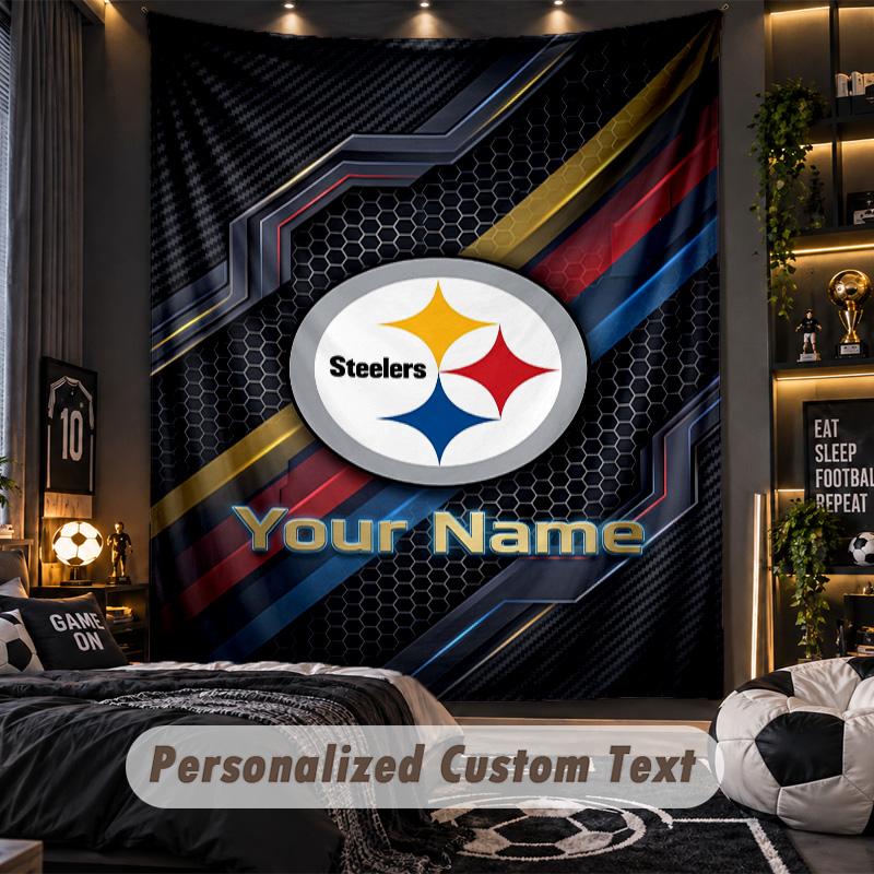 TapestryPittsburgh Steelers Custom Name Text Personalized Wall Hanging Tapestry Home Wall Decor