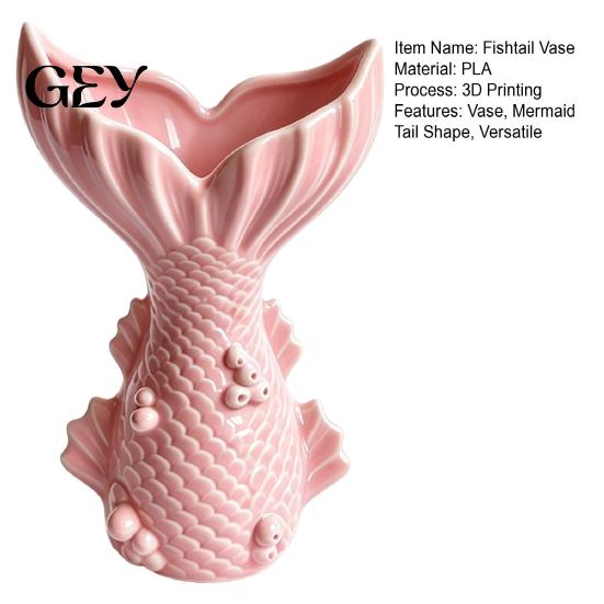 PLA Material Floral Vessel Fishtail Vase, 3D Printed Decorative Flower Holder, Romantic Mermaid Tail Minimalist Tabletop Centerpiece Container