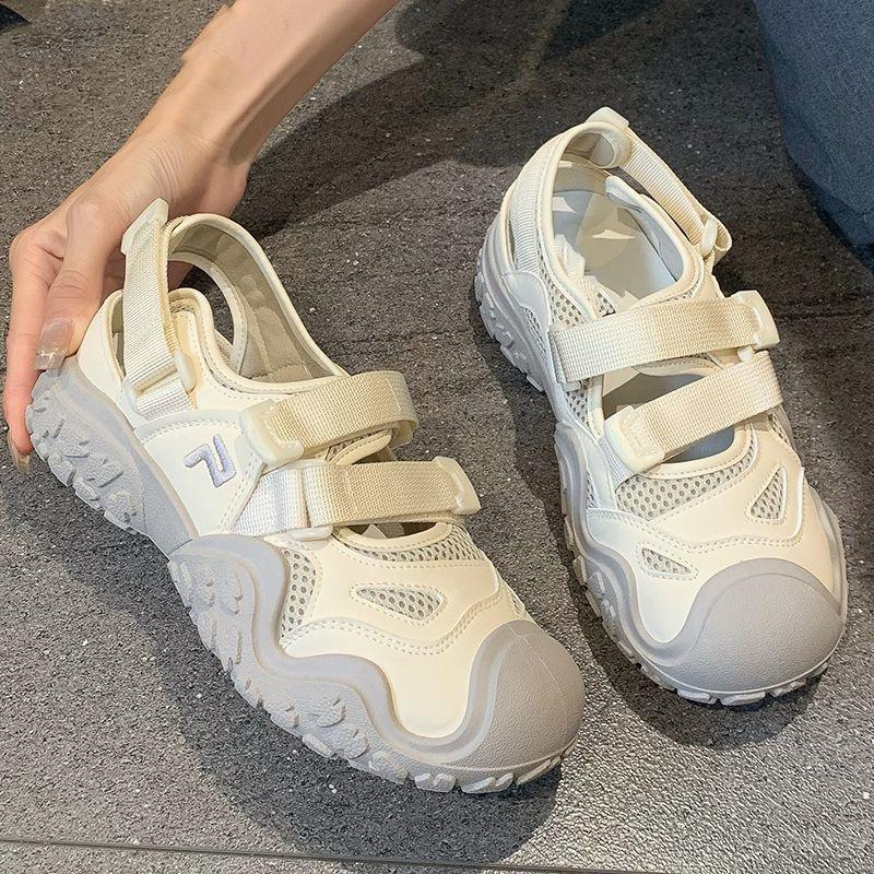 Сандалии на толстой подошве для женщин 2024 года, новые модные летние дышащие повседневные туфли на высоком каблуке с полыми носками, женские сандалии Zapatos Mujer