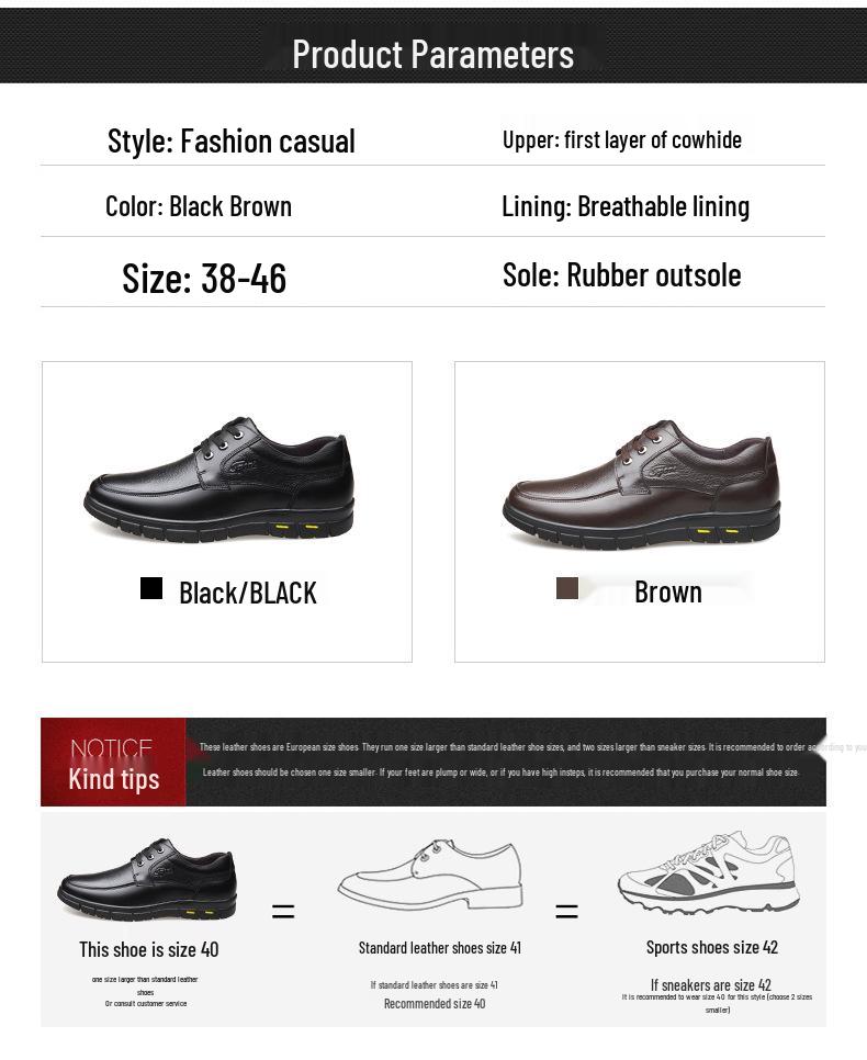 Мужские осенние туфли из натуральной кожи на плоской подошве с нескользящей подошвой - Повседневная коровья кожа для среднего и пожилого возраста