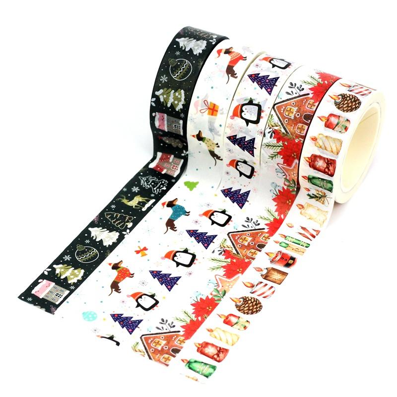 2023 NEW 1PC 10M Deco Winter and Christmas Gingerbread House Candle Dachshund Washi Tape for Journaling Masking Tape Stationery