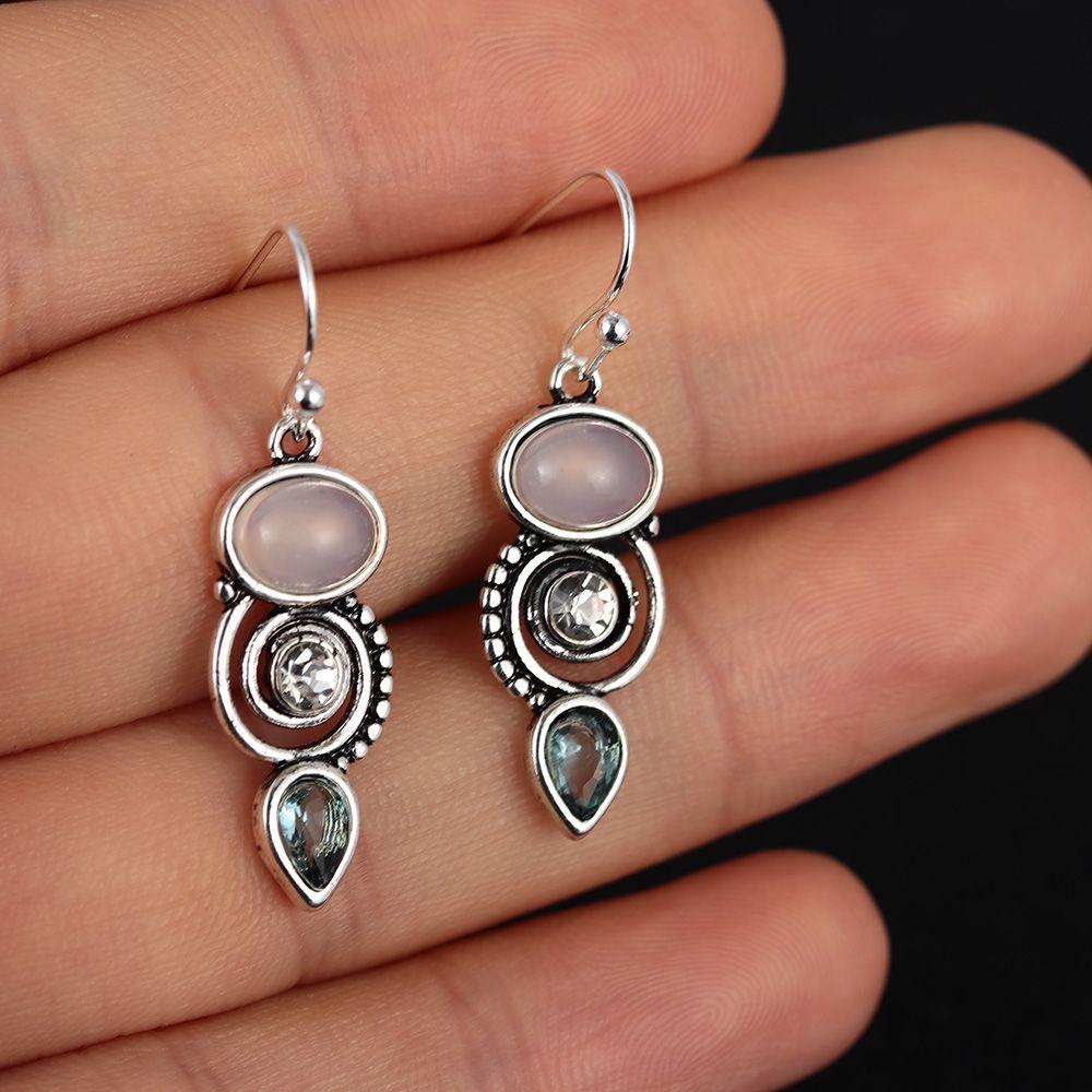 Party Dangle Hook Topaz Ear Stud Multi-Gemstone Peridot Moonstone Earrings