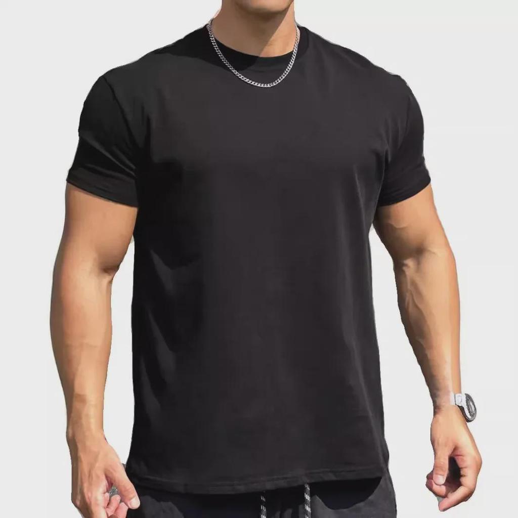 Мужская спортивная футболка с подплечниками и манжетами для бега и фитнеса - однотонная, американский стиль