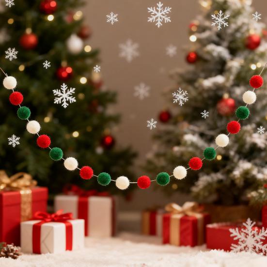 Christmas Ornament 20 Ball Cute Pastel Pompom Strings Colorful Pom Pom Garland for Holiday Parties Home Decoration