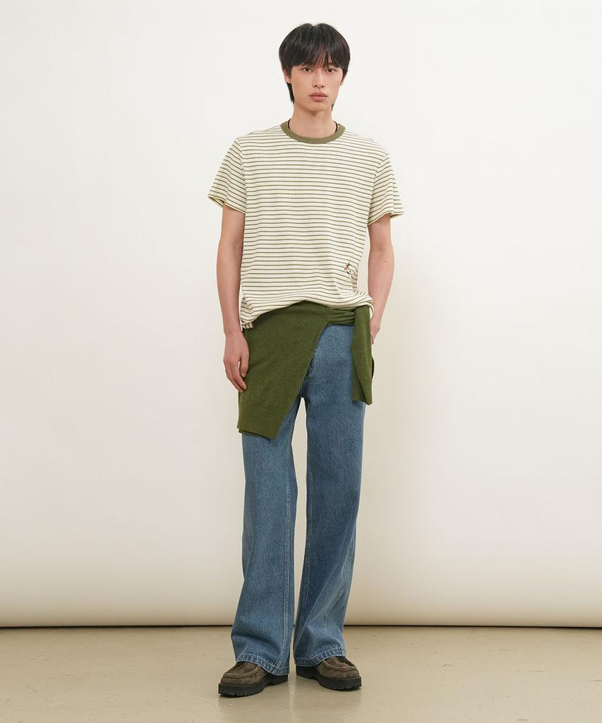 GENERALIDEA Man Minimal Embroidered Stripe Short Sleeve T-Shirt [Olive] / Gf1Mts006