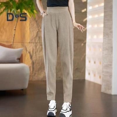 Женские шаровары с высокой талией, однотонные повседневные брюки с карманами, эластичная ткань, утолщенная флисовая подкладка, длинные брюки