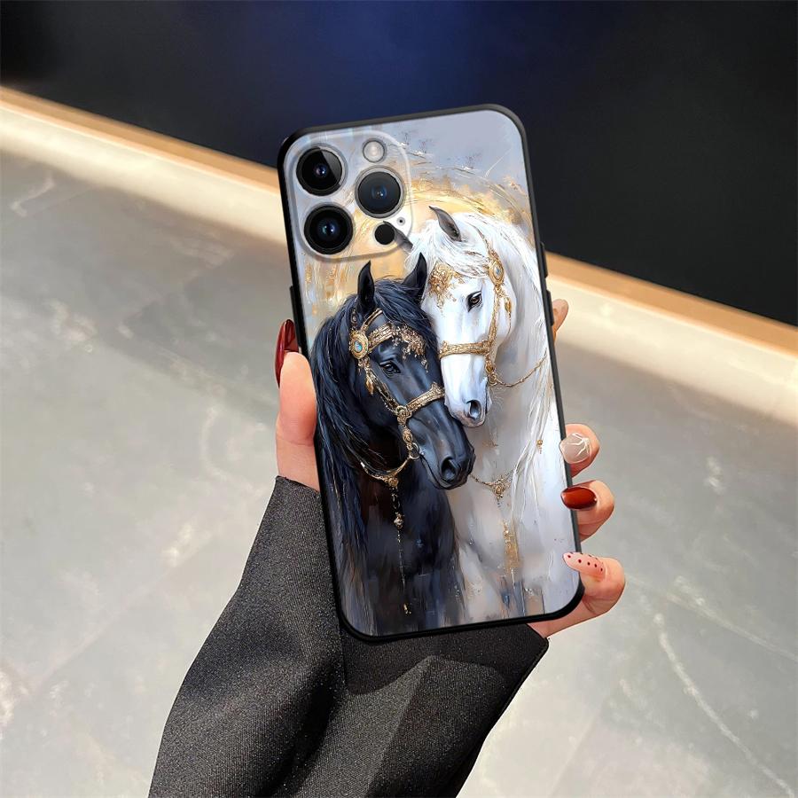 Черный мягкий чехол для телефона с рисунком животного (лошадь) для iPhone 13 12 11 17 Pro Max 17Air XS Max XR 15 16 14 Plus 7 8