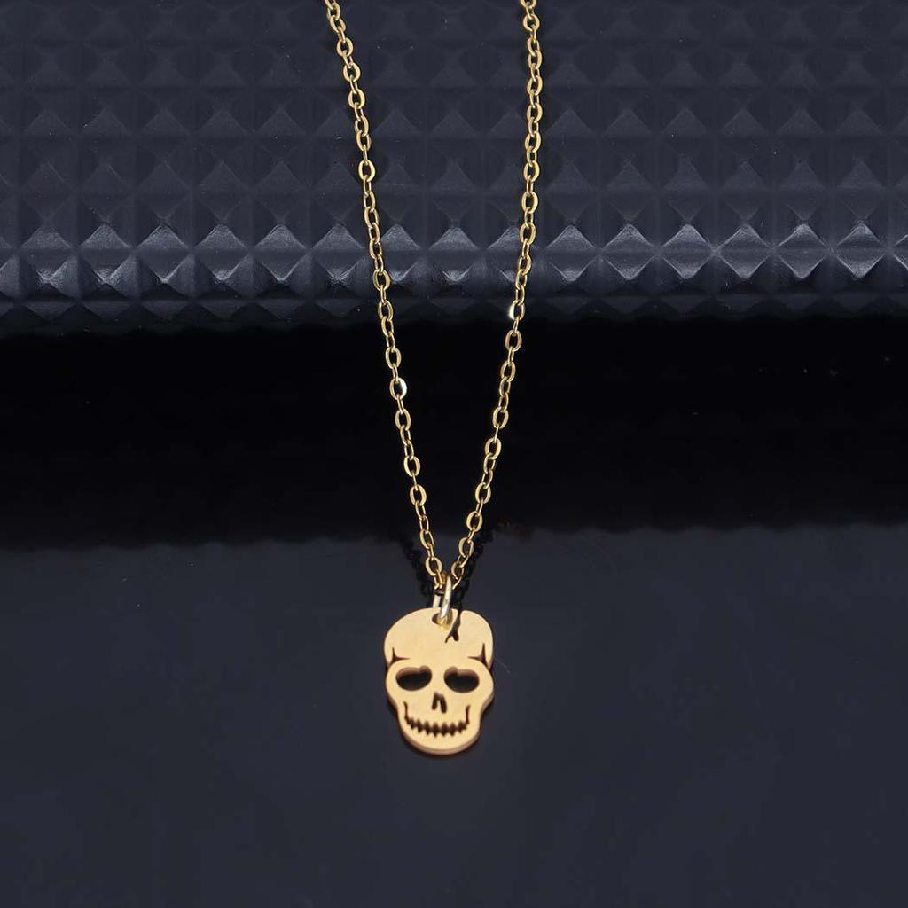 Laser-Cut Stainless Steel Skull Pendant Necklace for Women