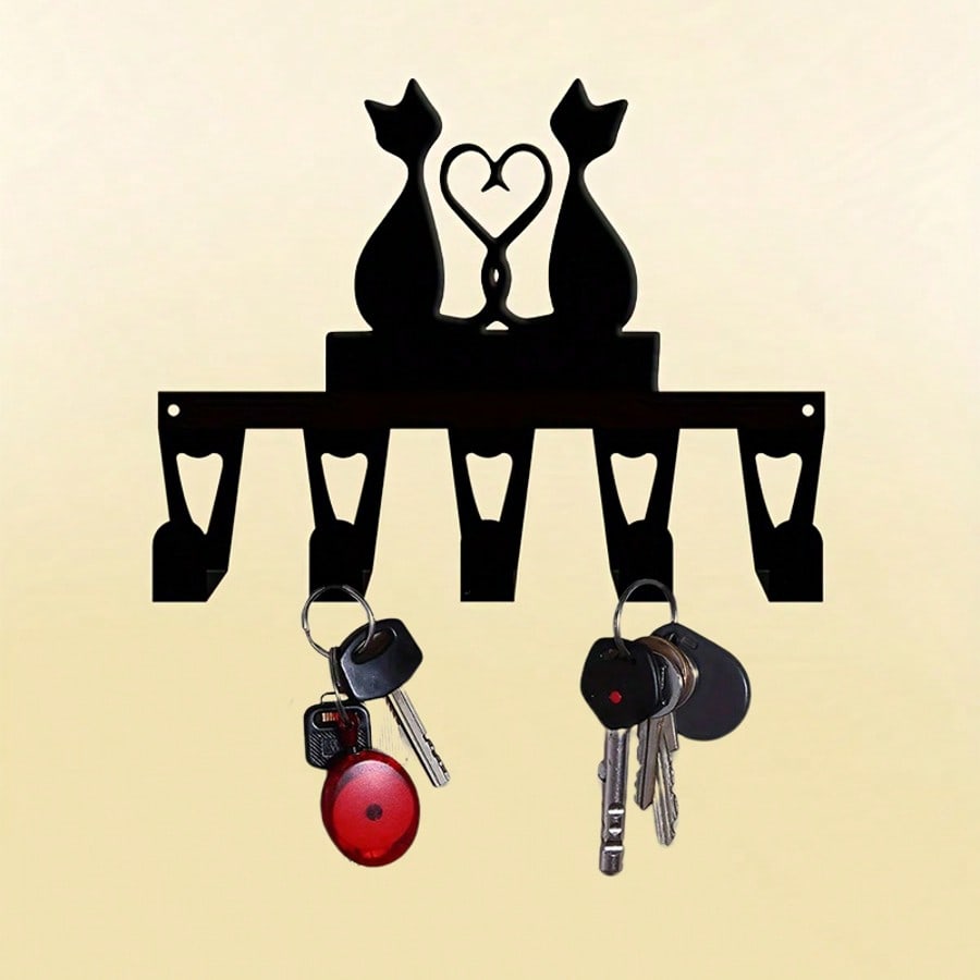 Винтажный металлический держатель для ключей в виде кошки, деревенский кованый, 5 крючков, ручная работа, подарок