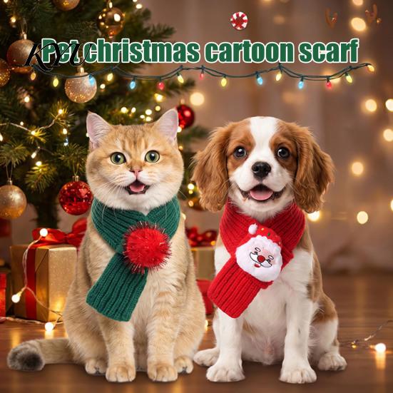 Pet Photography Props Christmas Knitted Scarf with Reindeer & Stocking Decor, Adjustable Soft Cat Holiday Costume Yarn Dog Neck Collar, Xmas Accessory