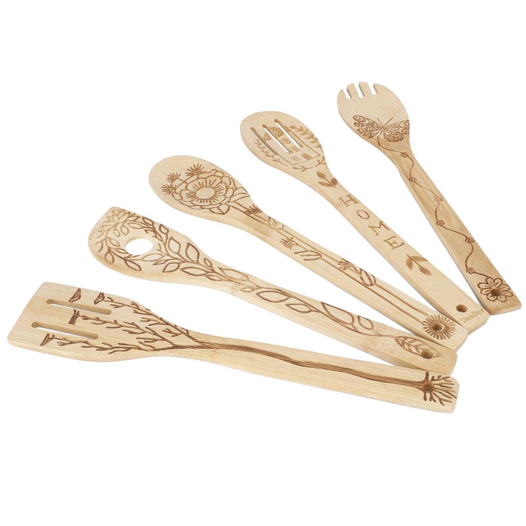 5Pcs Set Shovel Spatula Spoon Kit Carving Bamboo Cooking Utensils Cookware Kitchen Supply