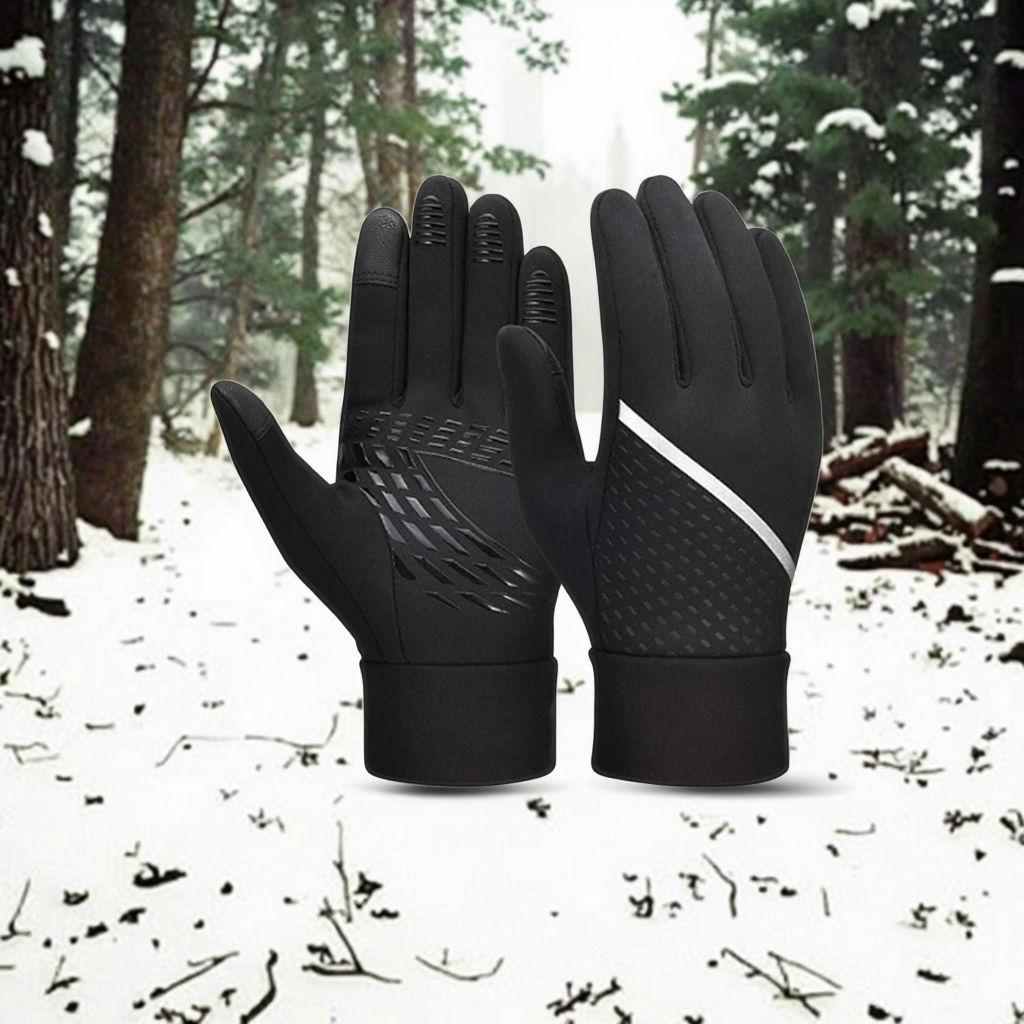 Winter Warm Outdoor Cycling Sports Touchscreen Anti-Slip Windproof Water-Resistant Polyester Fleece-Lined Hand Grips Drawstring