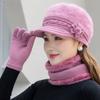 New Women Winter Hat Keep Warm Cap Add Fur Lined Hat & Scarf Warm Set Fashion Hat For Women Casual Faux Fur Flower Knitted Hat
