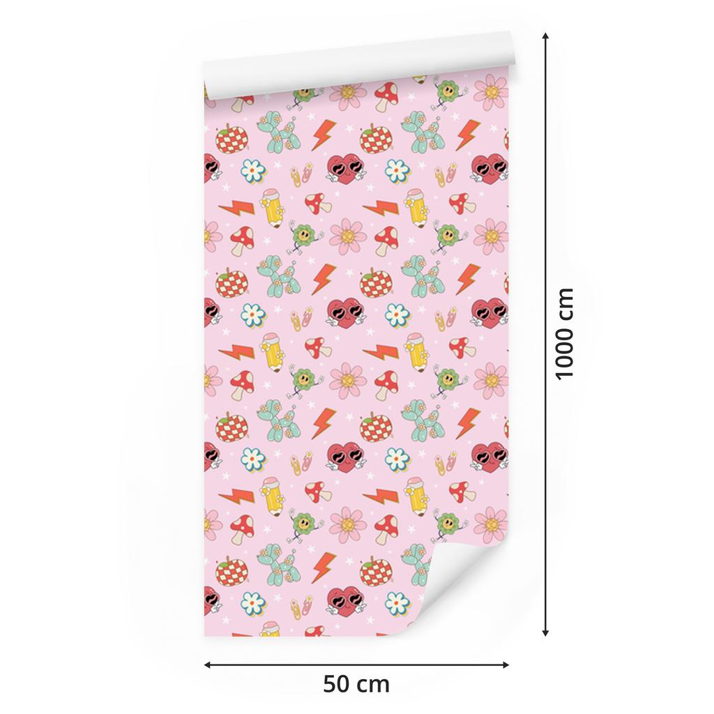 Retro Wallpaper Powder Pink and Coral for Living Room and Bedroom 50x1000