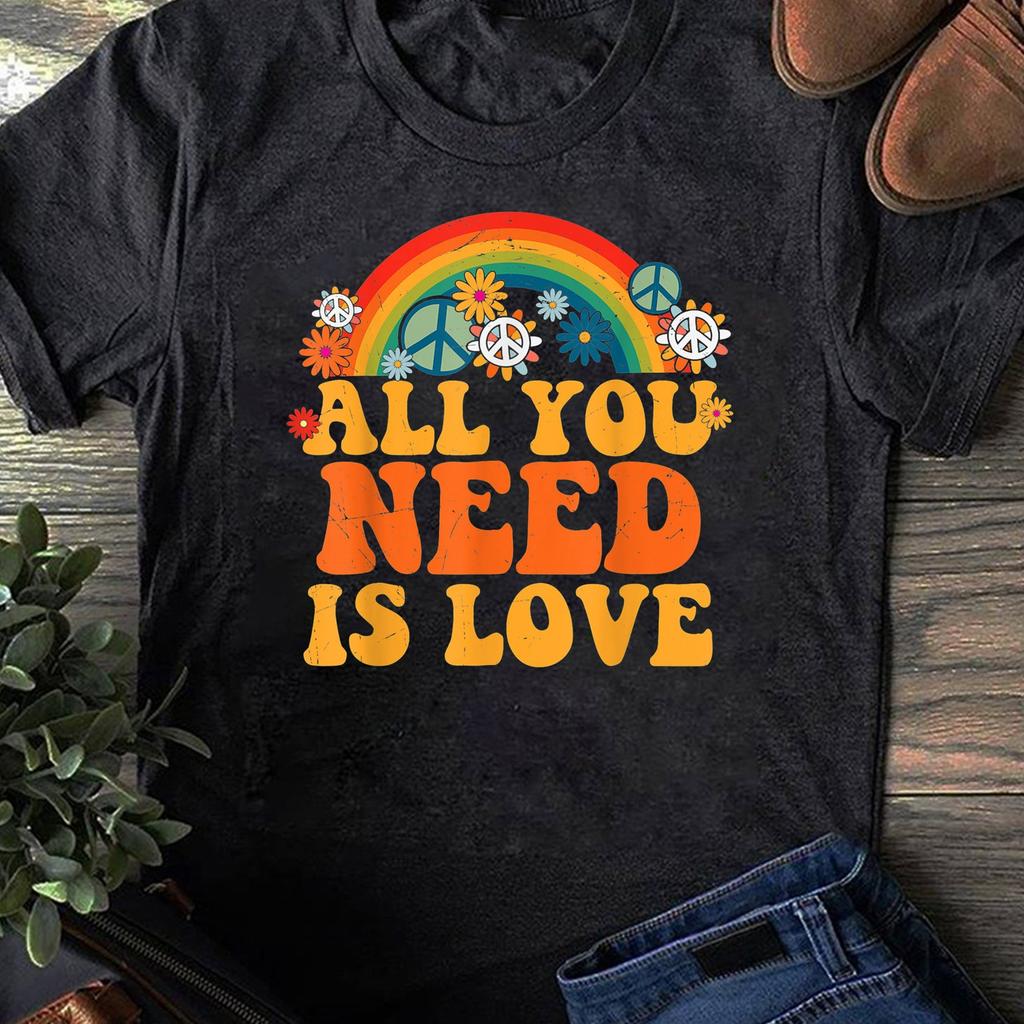 PEACE LOVE 60s 70s Tie Dye Groovy Hippie Costume Halloween - Hippie Gift Shirt T-Shirt - Hippie Shirt, Hippie Soul Shirt, Peace Shirt