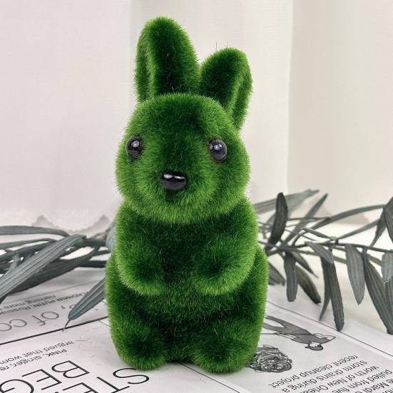 Artificial Moss Easter Bunny Ornament Realistic Flocking Green Rabbit Faux Greenery Home Office Holiday Party Spring Decoration Ornament