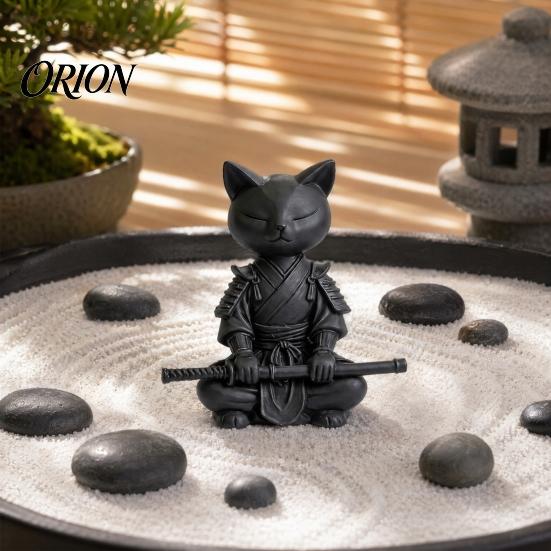Художественная коллекционная фигурка кота-рыцаря, 3D-печать, медитирующий декор для стола в позе дзен-воина, минималистичная матовая скульптура животного для рабочего стола