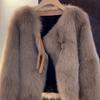 Auutmn Winter Lady Cardigan Coat Furry Plush Buckle And Strap Decor V Neck Long Sleeves Thickened Solid Color Faux Fur Knitted Sweater Jacket