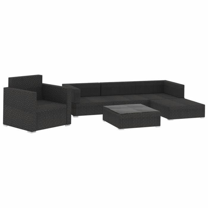 Salon de jardin - vidaXL - 6 pcs - Résine tressée noire - Coussins inclus - Acier laqué