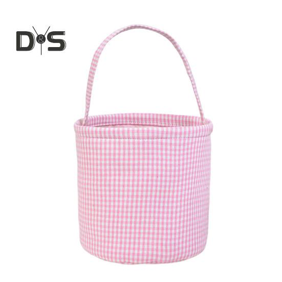 Пасхальное ведерко в клетку для детей, сумка для хранения в детской, подарочная корзина для новорожденных с ручкой для вечеринок по поиску пасхальных яиц