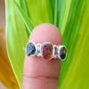 925 Sterling Silver  Bio Color Tourmaline Raw Sapphire Gemstone Ring Sz  7.0 US