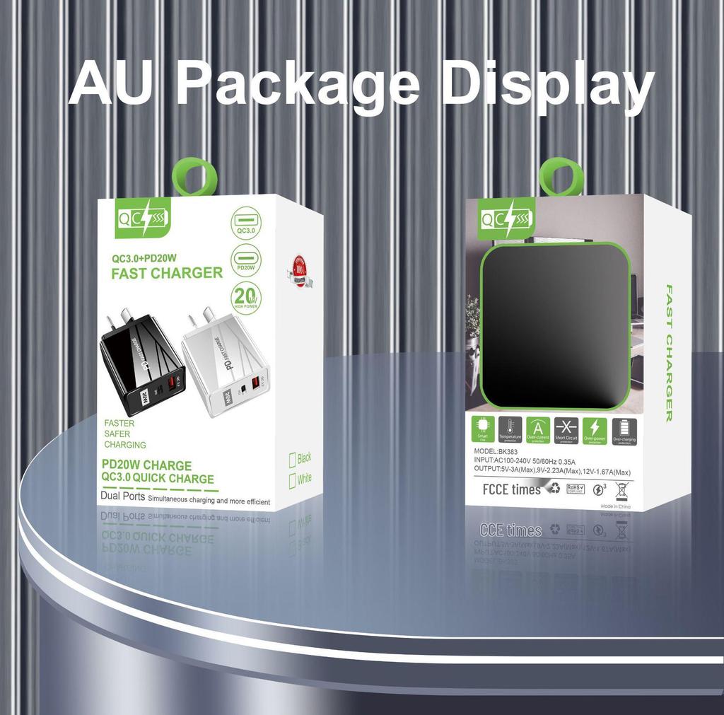 Двойное быстрое USB-зарядное устройство - 5В/9В/12В, QC3.0+PD, стандарты ЕС/США
