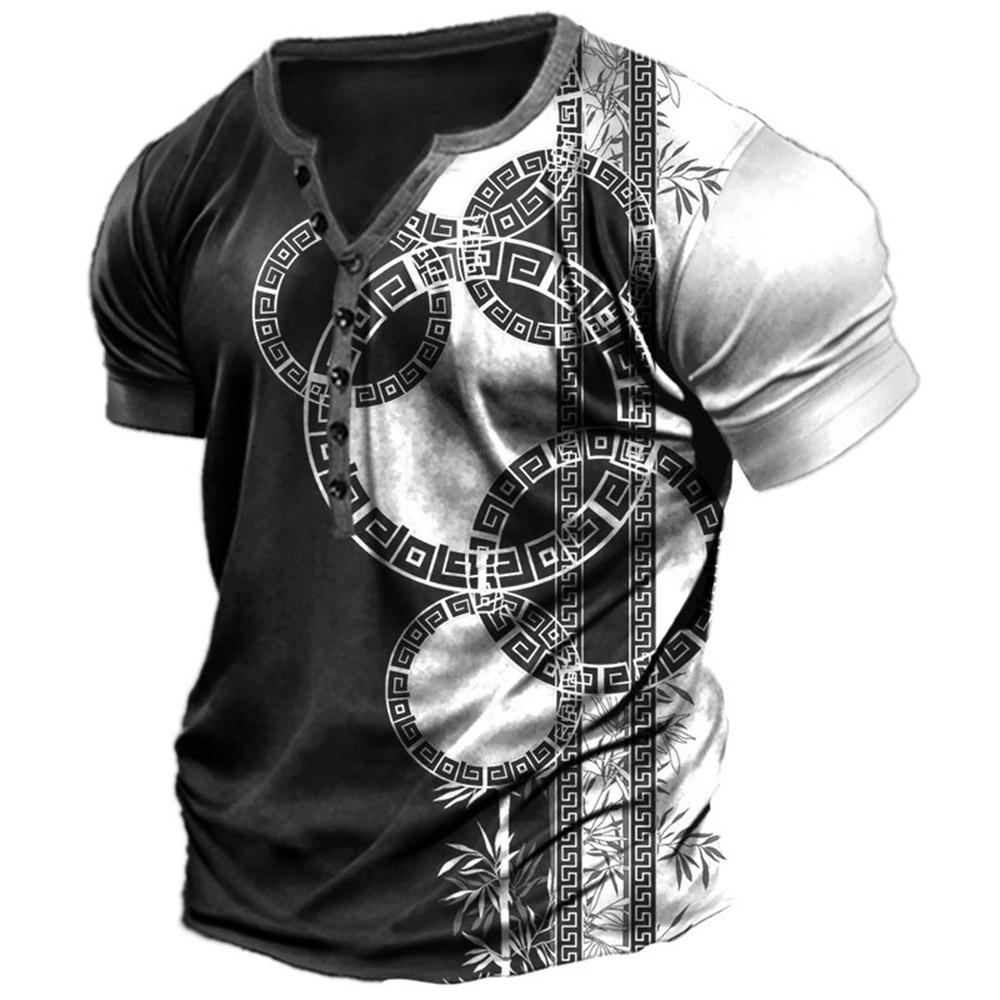 Винтажная футболка для мужчин, рубашка на пуговицах с 3D принтом, готическая хлопковая футболка с v-образным вырезом, большие топы с короткими рукавами, футболки, мужская уличная одежда в стиле панк